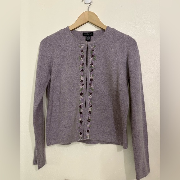 Ann Taylor Sweaters - Ann Taylor Cardigan Sweater Small Wool Angora Lavender Floral Embroidered